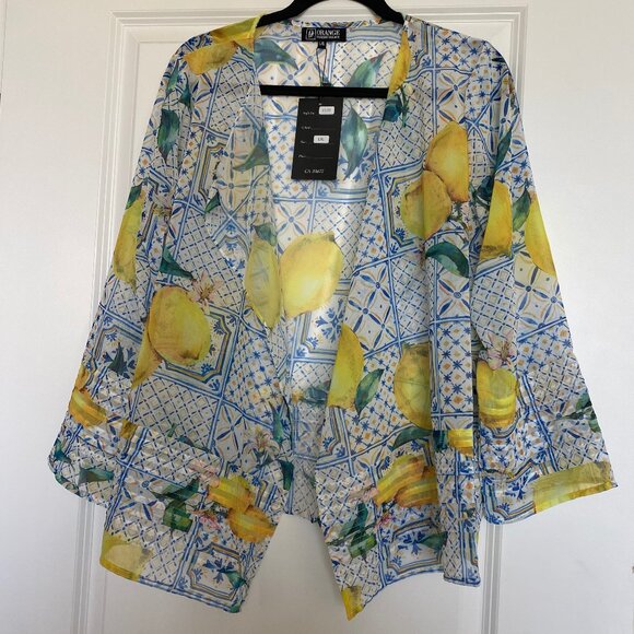 Orange Fashion Village Sheer 100% Polyester Jacket with Lemons - Picture 1 of 6